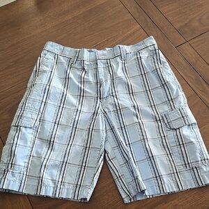 Izod Light Blue Plaid Cargo Shorts